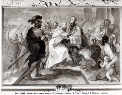 De Ontmoeting van St. Ignatius van Antiochië en St. Polycarpus van Smyrna door Giacomo Triga
