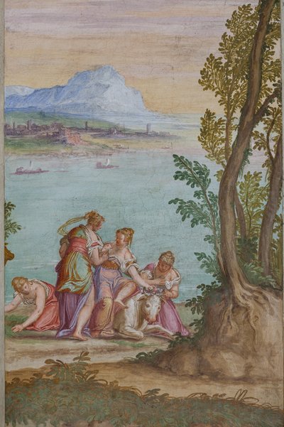De Ontvoering van Europa: Jupiter, in de vorm van een stier, ontvoert Europa, Grote Zaal door Giambattista Zelotti