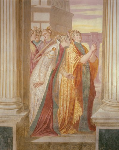 Linker muur die Sophonisba huilend afbeeldt door Giambattista 1526 78 Zelotti