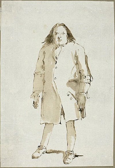 Karikatuur van een man, volledige lengte, frontaal door Giambattista Tiepolo