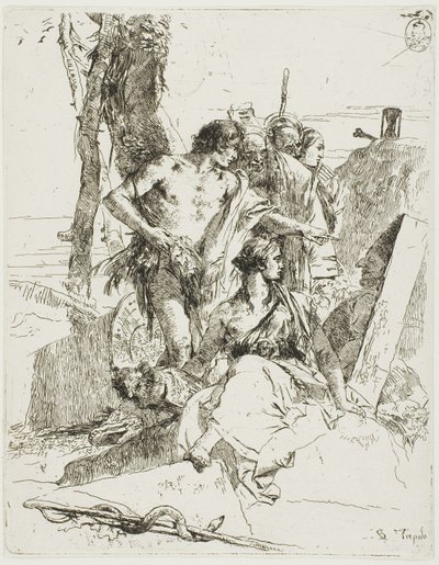 De ontdekking van het graf van Punchinello, uit Scherzi door Giambattista Tiepolo