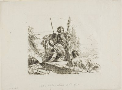 Drie soldaten en een jongen, uit Capricci door Giambattista Tiepolo
