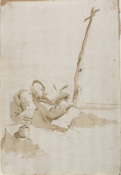 Twee monniken die een schedel overdenken door Giambattista Tiepolo