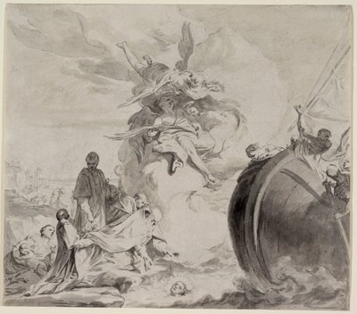 Het hoofd van Sint Torpe gered door engelen en hersteld aan aartsbisschop Frederigo door Giambettino Cignaroli