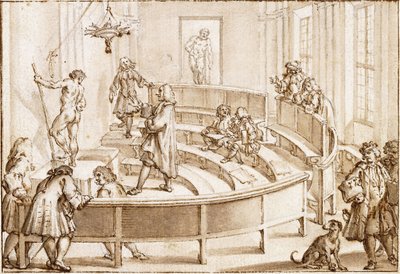 De Academia Clementina, Bologna, met een Naakt dat door de Tekenmeester wordt Gepositioneerd, de Farnese Hercules daarachter door Giampietro Zanotti