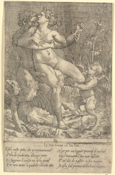 Jupiter veranderd in Sater en Diana door Gian Jacopo Caraglio