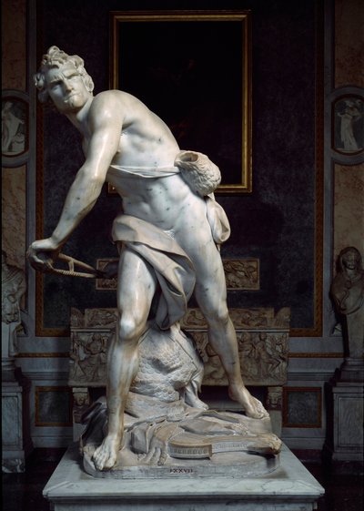 David werpt de steen van de slinger Barok beeldhouwwerk gemaakt door Gian Lorenzo Bernini door Gian Lorenzo Bernini