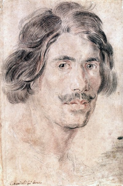 Zelfportret van Gian Lorenzo Bernini (Bernin) (1598 - 1680), Italiaanse beeldhouwer, schilder en architect. Gabinetto Nazionale delle stampe, Rome. door Gian Lorenzo Bernini