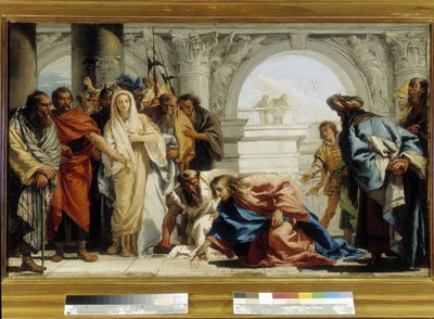 Christus en de overspelige vrouw door Giovanni Domenico Tiepolo