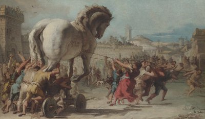 De Processie van het Trojaanse Paard in Troje door Giandomenico (1727 1804) Tiepolo