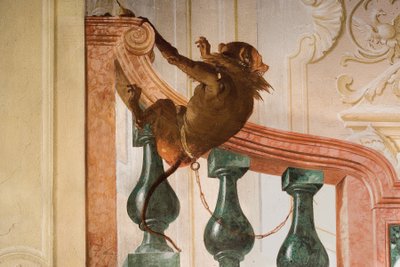 Detail van aap, uit de kamer van carnavalscènes in de Foresteria door Giovanni Domenico Tiepolo