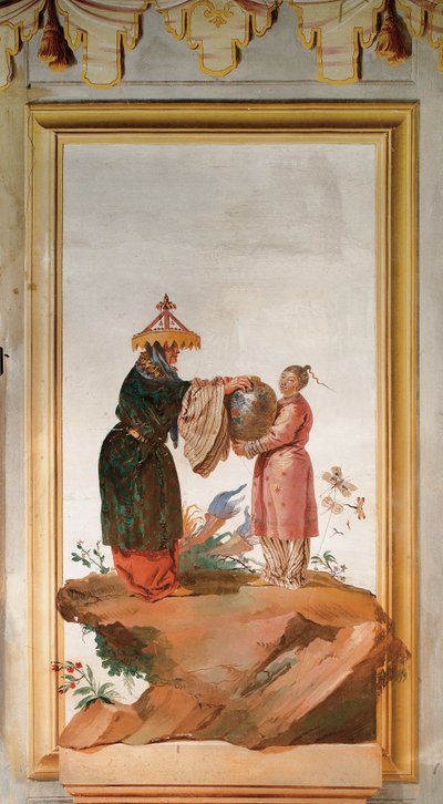 Twee figuren met een vaas, uit de Chinese kamer in de Foresteria door Giovanni Domenico Tiepolo