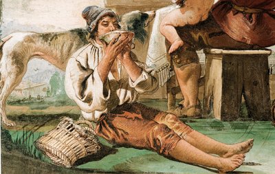 Detail (Boerenfamilie aan Tafel), uit de Kamer van Rustieke Scènes, in de Foresteria door Giovanni Domenico Tiepolo