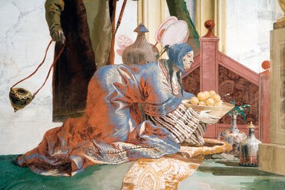 Detail (Het Aanbieden van Fruit aan een Maangodin), uit de Chinese Kamer in de Foresteria door Giovanni Domenico Tiepolo