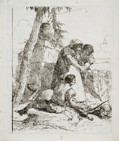 Tovenaar wijst op een Brandend Hoofd aan Twee Jongeren, ca. 1740s door Giovanni Domenico Tiepolo
