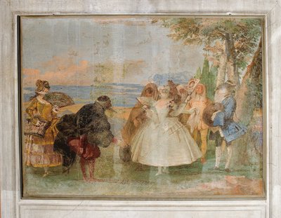 Menuet met Pantaloon en Colombine, uit de Kamer van Carnavalscènes in de Foresteria, 1757 door Giovanni Domenico Tiepolo
