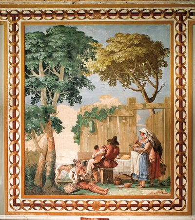 Boerenfamilie aan Tafel, uit de Kamer van Rustieke Scènes, in de Foresteria door Giovanni Domenico Tiepolo