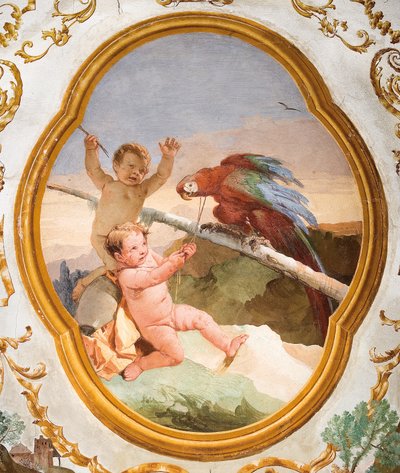Putti met een Papegaai, uit de Putti Kamer in de Foresteria door Giovanni Domenico Tiepolo