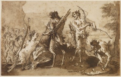 Satyrs en Satyresses in een landschap, ca. 1770 door Giovanni Domenico Tiepolo