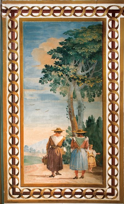 Drie Boeren van Achteren Gezien, uit de Kamer van Rustieke Scènes, in de Foresteria door Giovanni Domenico Tiepolo