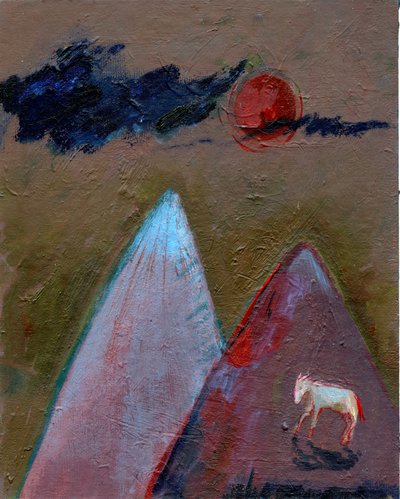 Blauwe wolken op een rode maan nacht, 2016 door Gigi Sudbury