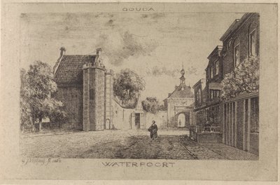 Gezicht op de Waterpoort te Gouda door Gijsbertus Johannes Verspuy