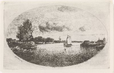 Riviergezicht met een zeilschip door Gijsbertus Johannes Verspuy