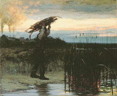 Man die stokken draagt bij schemering, 1879 door Gilbert Gaul