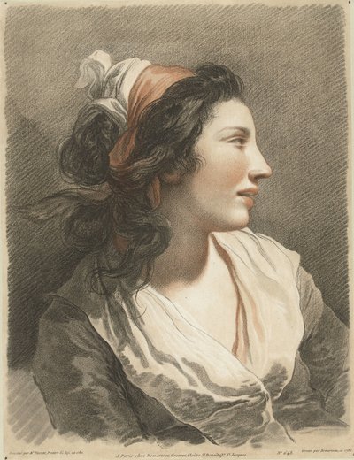 Buste van jonge vrouw met hoofddoek door Gilles Antoine Demarteau