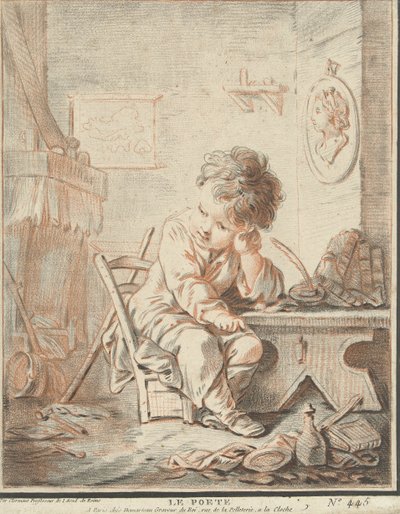 Kind als dichter aan het werk in interieur door Gilles Demarteau