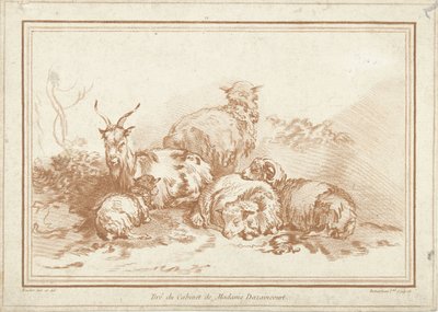 Liggende schapen en geit door Gilles Demarteau