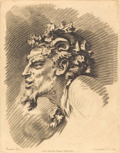 Hoofd van een Faun door Gilles Demarteau, the Elder after François Boucher