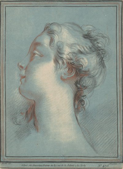 Hoofd van een jonge vrouw naar links door Gilles Demarteau, the Elder, after François Boucher