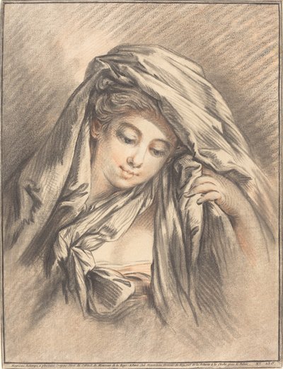 Jonge vrouw met bedekt hoofd door Gilles Demarteau, the Elder after François Boucher