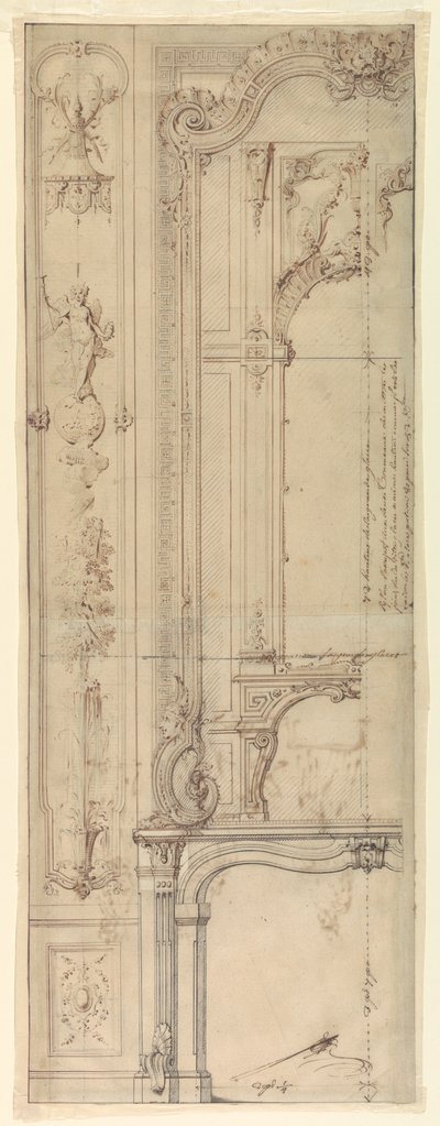 Ontwerpen voor Schouwmantels voor het Hôtel de Pomponne, Place des Victoires, Parijs door Gilles Marie Oppenord