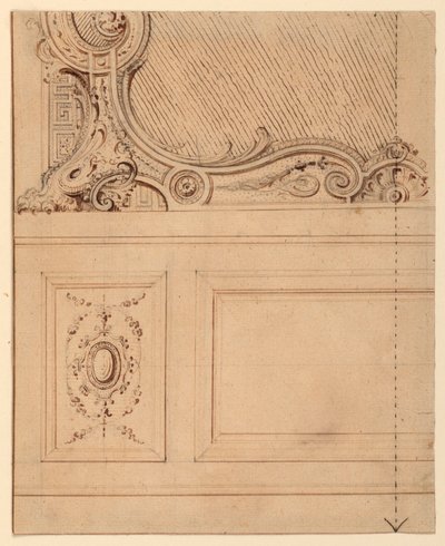 Tekening, Ontwerp voor het onderste deel van een wandpaneel, 1714 door Gilles-Marie Oppenord