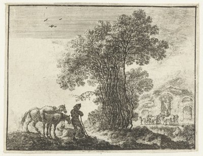 Landschap met een boer en twee paarden door Gilles Neyts