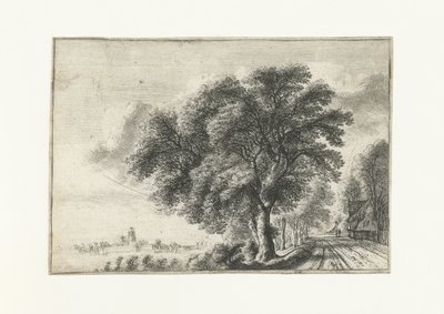 Landschap met gezicht op Dordrecht links door Gilles Neyts