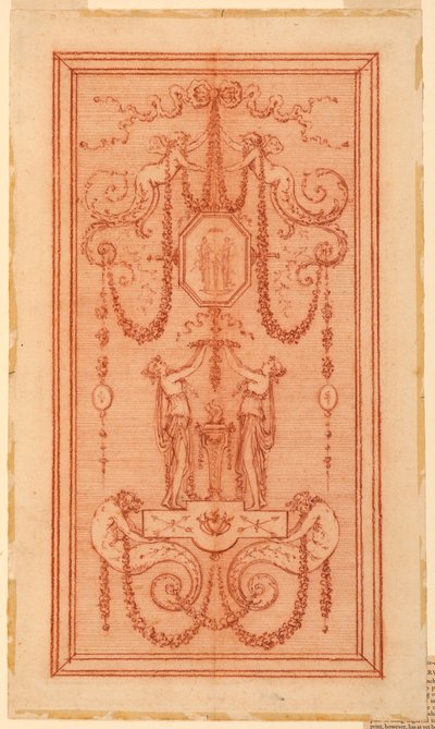 Ontwerp voor een decoratief paneel (met nimfen en slingers) door Gilles Paul Cauvet