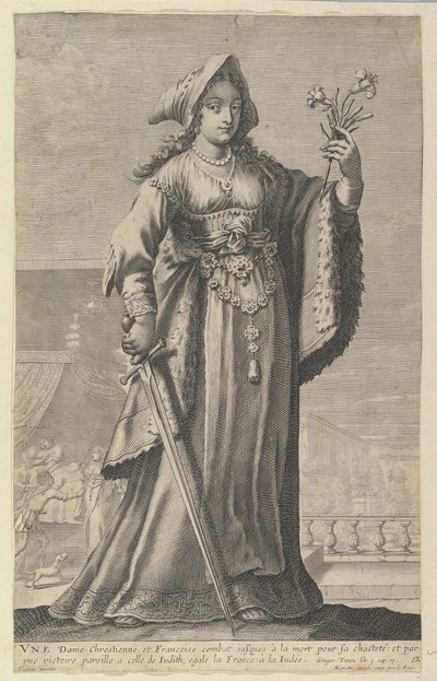 Een Franse Christelijke Vrouw Une Dame Chrétienne et Française, 1647. Makers: Gilles Rousselet, Abraham Bosse door Gilles Rousselet and Abraham Bosse