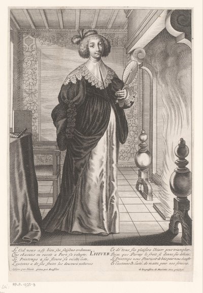 Dame in interieur bij haardvuur door Gilles Rousselet