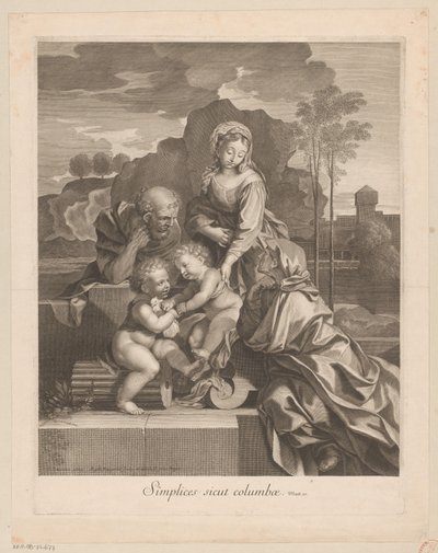Heilige Familie met Elisabet en Johannes de Doper met duif door Gilles Rousselet