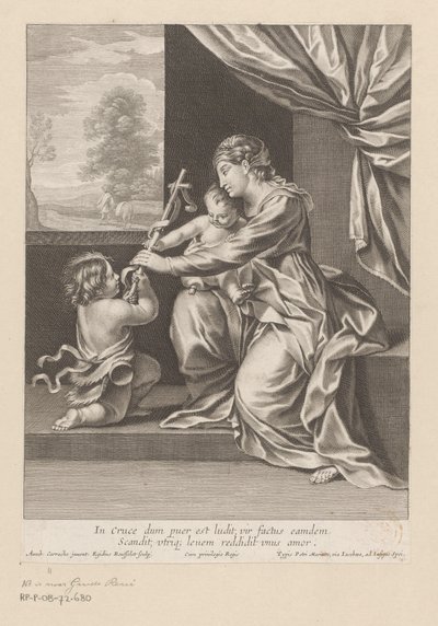 Maria met kind en Johannes de Doper die een kruis aanreikt door Gilles Rousselet