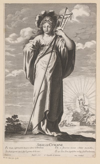 Sibille van Cumae, met op de achtergrond de opstanding van Christus door Gilles Rousselet