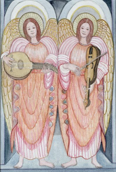 Twee engelen die instrumenten bespelen, 1995 door Gillian Lawson