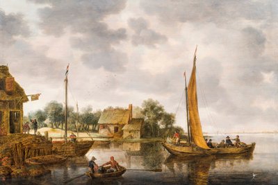 Een rivierlandschap met een veerboot door Gillis Peeters