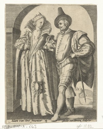 Man en vrouw, gekleed volgens de mode van 1590-1600 door Gillis van Breen