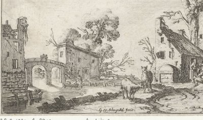 Boerderij en toren aan een rivier door Gillis van Scheyndel (I)