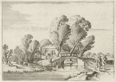 Twee wandelaars bij een kanaal door Gillis van Scheyndel (I)