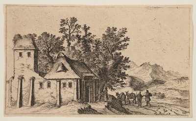Boerderij voor bomen in heuvelland, uit Twaalf Landschappen door Gillis van Scheyndel